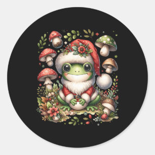 Pegatina Redonda Cottagecore Navidades de rana estética hongos
