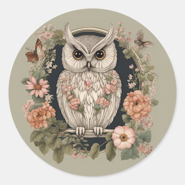 Pegatina Redonda Cottagecore Owl Cute (Anverso)