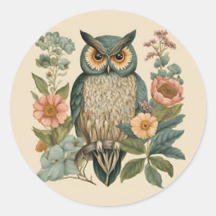 Pegatina Redonda Cottagecore Owl Cute