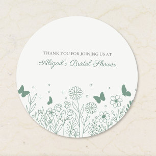 Pegatina Redonda Cottagecore Verde Salvia Floral Baby Shower Nupcia