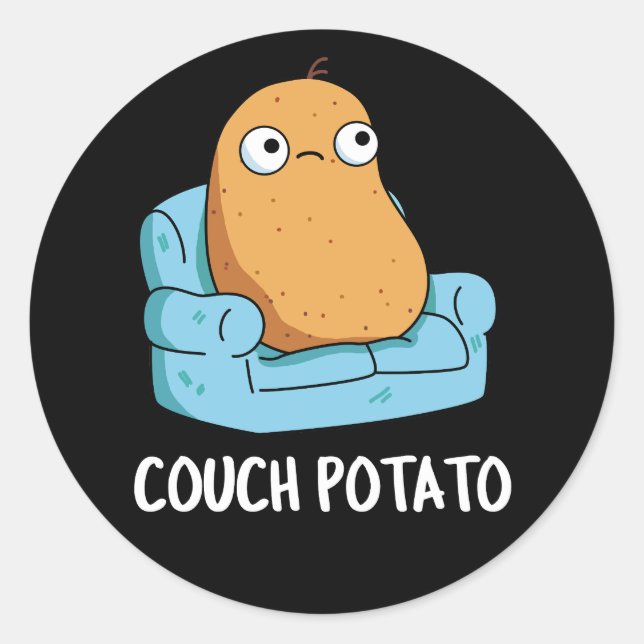 Pegatina Redonda Couch Potato Funny Potato Pun Dark BG (Anverso)