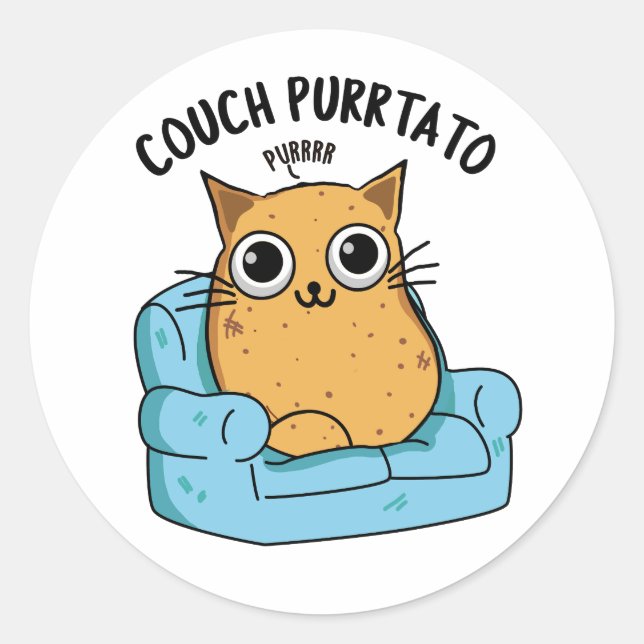 Pegatina Redonda Couch Purrtato Funny Potato Pun (Anverso)