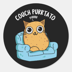 Pegatina Redonda Couch Purrtato Funny Potato Pun Dark BG