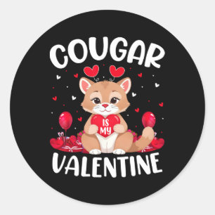 Pegatina Redonda Cougar es mi Valentine Lover Heart Cougar Valentin