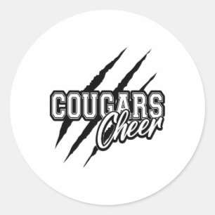 Pegatina Redonda Cougars Cheer Equipo de Porristas de Regreso a Cla