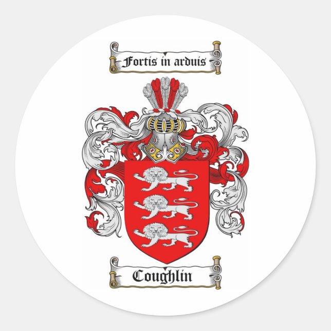 PEGATINA REDONDA COUGHLIN FAMILIAR CREST - COUGHLIN COAT DE ARMAS (Anverso)