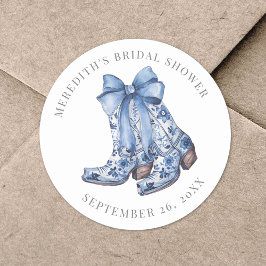 Pegatina Redonda Country Blue Bow Cowboy Shower