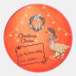 Pegatina Redonda Country Christmas Goose Ornament - rustic gift tag