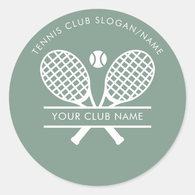 Pegatina Redonda Country Club Name Tennis Team Sage Green Custom (Anverso)