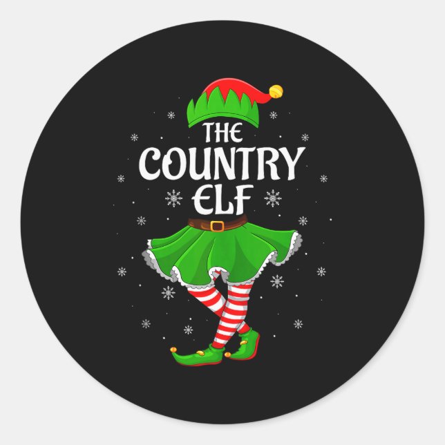 Pegatina Redonda Country Elf Christmas Family Girls Women Elf Squad (Anverso)