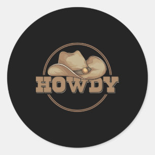 Pegatina Redonda Country Howdy Cowboy Gorra Western Cowboy