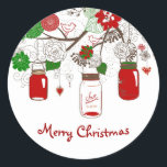 Pegatina Redonda Country Mason Jar Christmas Sticker<br><div class="desc">Añada un toque de encanto rústico a su decoración de vacaciones con este adorable sticker navideño de inspiración vintage. Con encantadoras jarras de albañil adornadas con vegetación festiva y la clásica frase "Feliz Navidad",  este pegatina es perfecto para regalos y tarjetas de bienvenida.</div>