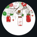 Pegatina Redonda Country Mason Jar Christmas Stickers<br><div class="desc">Country Mason Jar Christmas Stickers</div>