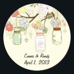 Pegatina Redonda Country Mason Jar Wedding Stickers<br><div class="desc">Country Mason Jar Wedding Stickers</div>