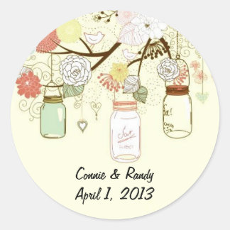 Pegatina Redonda Country Mason Jar Wedding Stickers
