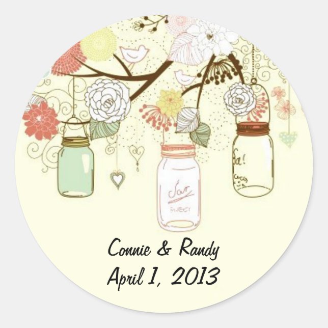 Pegatina Redonda Country Mason Jar Wedding Stickers (Anverso)