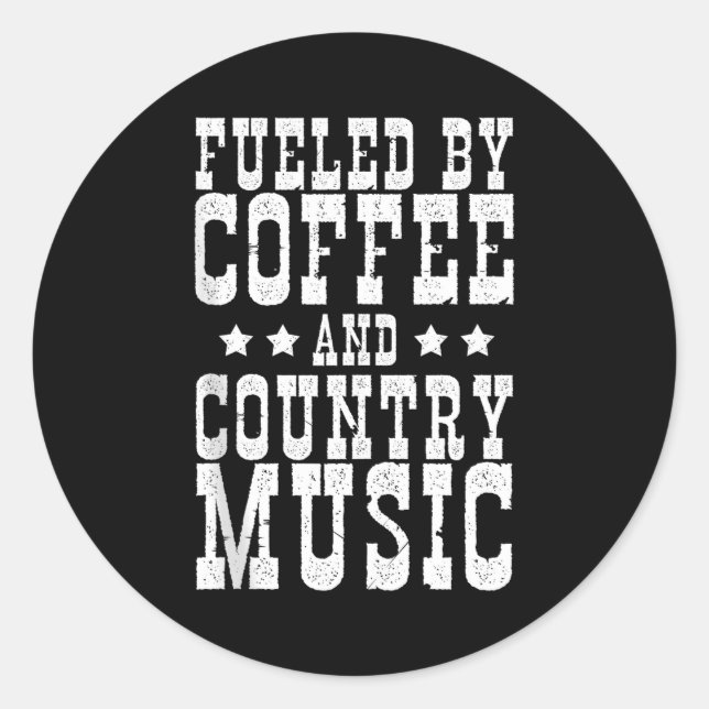 Pegatina Redonda Country Music &amp; Coffee - Funny Quote Western M (Anverso)
