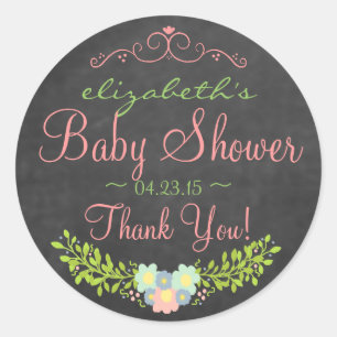 Pegatina Redonda Country Peach Laurel Baby Shower