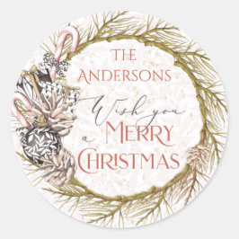 Pegatina Redonda Country Pine Candy Cane Merry Navidad