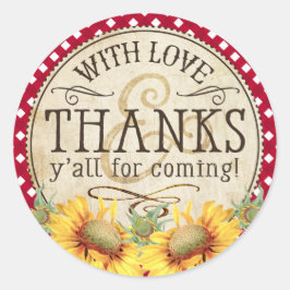 Pegatina Redonda Country Sunflowers Red Gingham Check Gracias