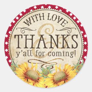 Pegatina Redonda Country Sunflowers Red Gingham Check Gracias