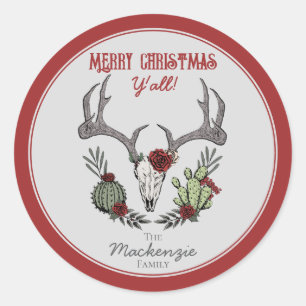 Pegatina Redonda Country Western Merry Christmas Y'All