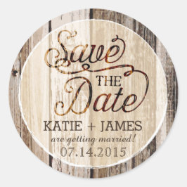 Pegatina Redonda Country Western Wood Rustic Save the Date Label