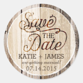 Pegatina Redonda Country Western Wood Rustic Save the Date Label