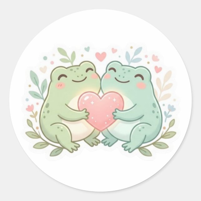 Pegatina Redonda Couple Frog Sticker Cute Two Frogs Love Heart Roma (Anverso)