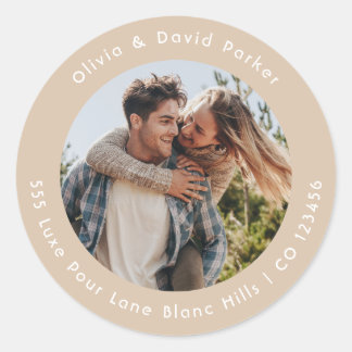 Pegatina Redonda Couple Photo  Return Address Classic Round Sticker