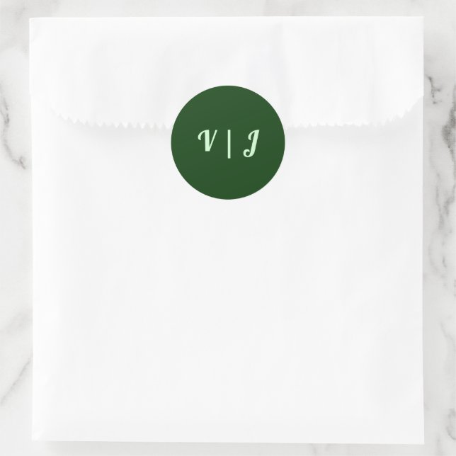 Pegatina Redonda Couple’s Initials on Dark Green Small (Bolso)