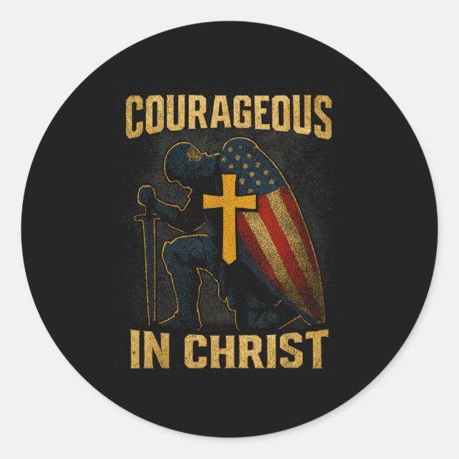 Pegatina Redonda Courageous In Christ Knight Cross Patriotic Usa Fl (Anverso)