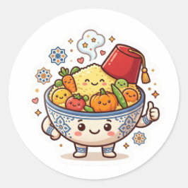 Pegatina Redonda Couscous Marroquí Kawaii - Comida Tradicional L