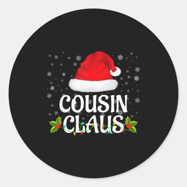 Pegatina Redonda Cousin Claus Christmas Lights Santa Pajama Family  (Anverso)