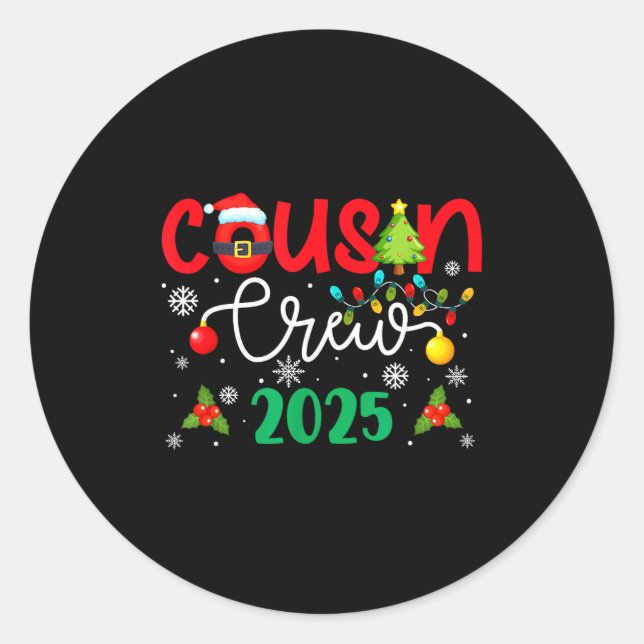 Pegatina Redonda Cousin Crew 2025 Christmas Xmas Holiday Matching F (Anverso)