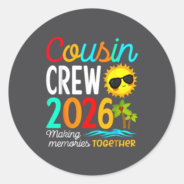 Pegatina Redonda Cousin Crew 2026 Summer Vacation Beach Family Trip (Anverso)