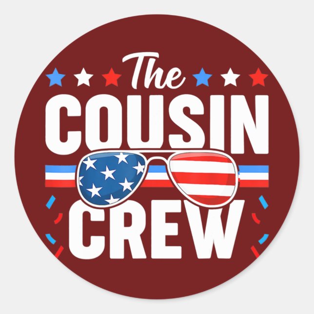Pegatina Redonda Cousin Crew 4th Of July Patriotic American Family (Anverso)