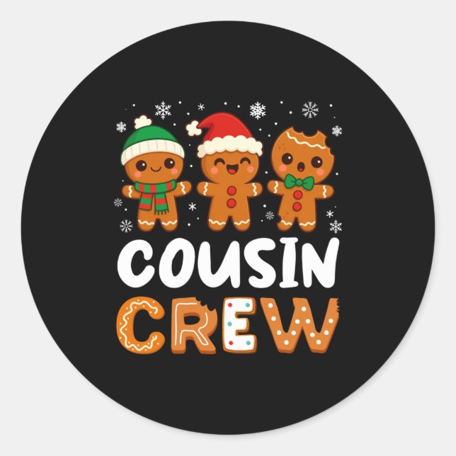 Pegatina Redonda Cousin Crew Christmas 2025 Cookie Kids Boy Girl Fa (Anverso)