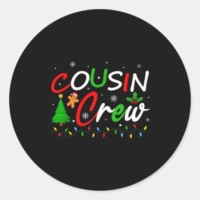 Pegatina Redonda Cousin Crew Christmas Family Santa Men Women Kids  (Anverso)