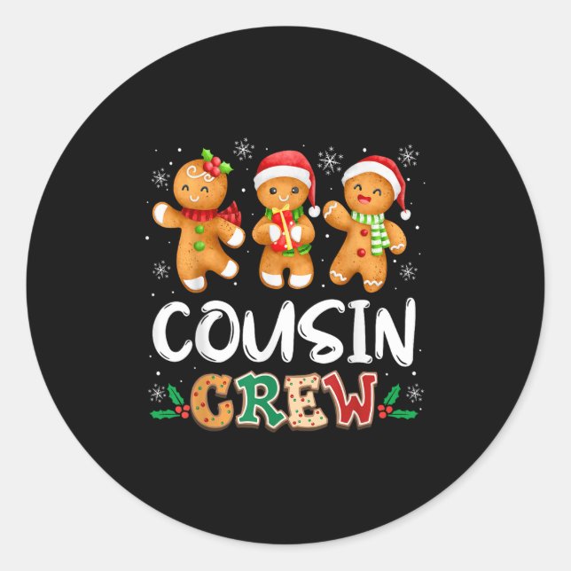 Pegatina Redonda Cousin Crew Christmas Pajama Shirt Gingerbread Man (Anverso)