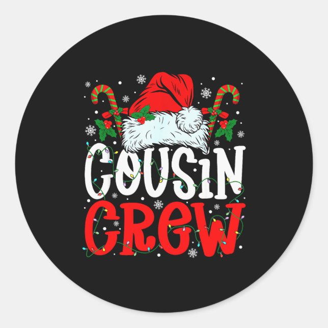 Pegatina Redonda Cousin Crew Christmas Santa Hat Xmas Lights Men Bo (Anverso)
