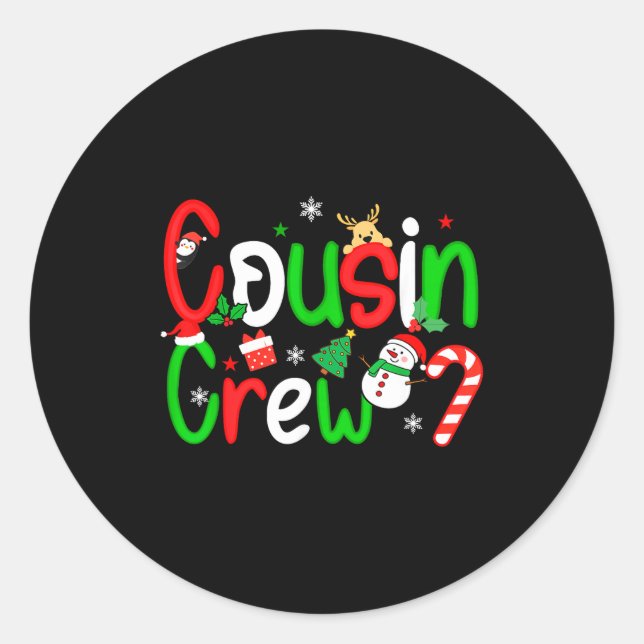 Pegatina Redonda Cousin Crew Christmas Xmas Lights Family Matching  (Anverso)