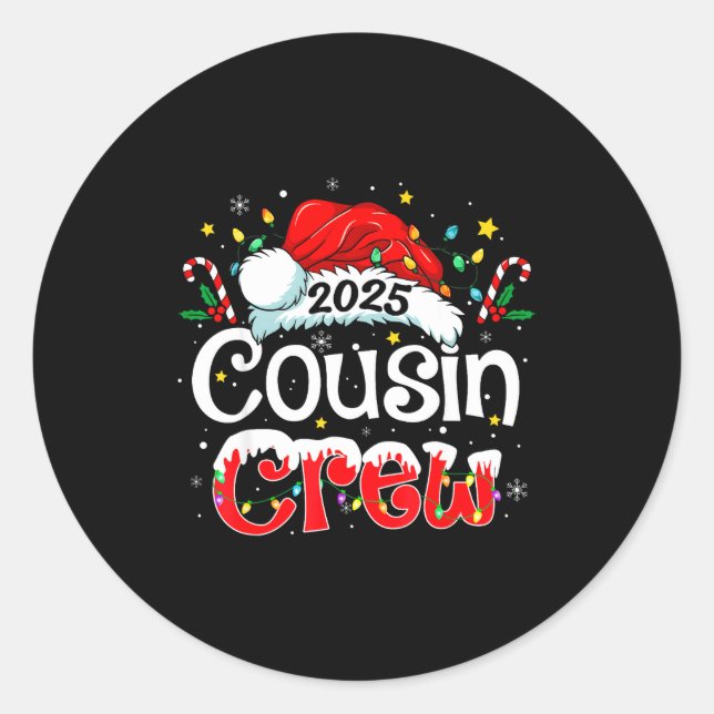 Pegatina Redonda Cousin Crew Christmas Xmas Lights Family Matching  (Anverso)