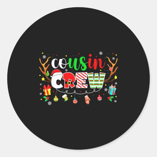 Pegatina Redonda Cousin Crew Family Christmas 2025 Matching Xmas Sq (Anverso)