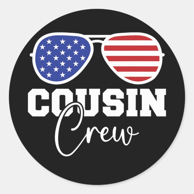 Pegatina Redonda Cousin Crew Family USA American Flag Patriotic (Anverso)
