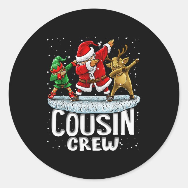 Pegatina Redonda Cousin Crew Santa Elf Dabbing Matching Family Chri (Anverso)
