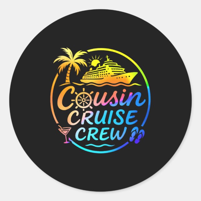 Pegatina Redonda Cousin Cruise Crew Trocal Summer Vacation Matching (Anverso)