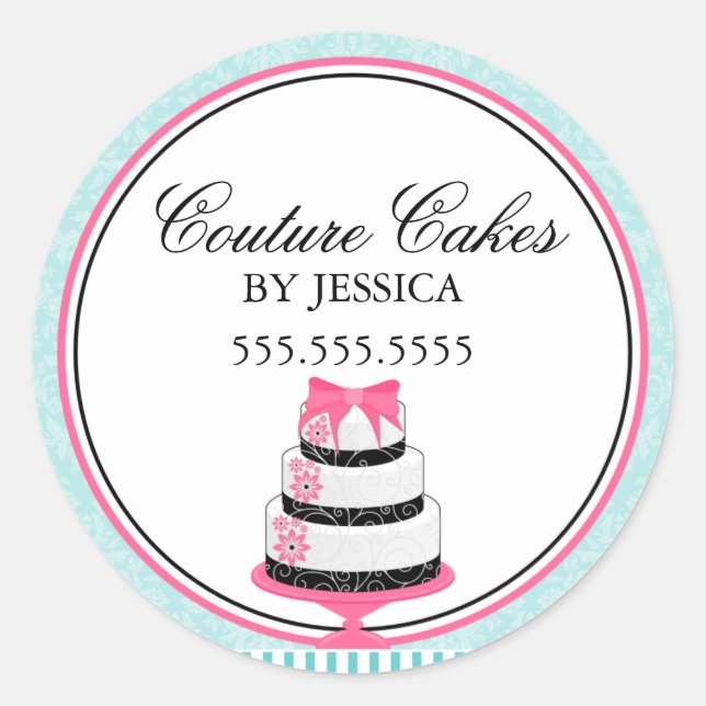Pegatina Redonda Couture Cakes Aqua Bakery Box Sedess (Anverso)