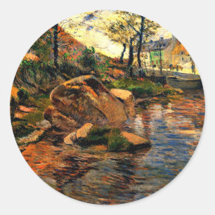 Pegatina Redonda Cove Frente Al Puerto De Pont-Aven.