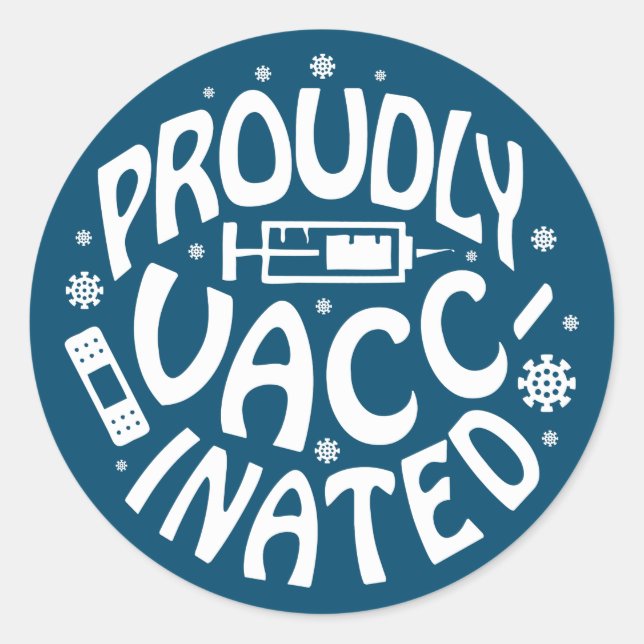 Pegatina Redonda Covid-19 Coronavirus Shot Blue orgullosamente Vacu (Anverso)
